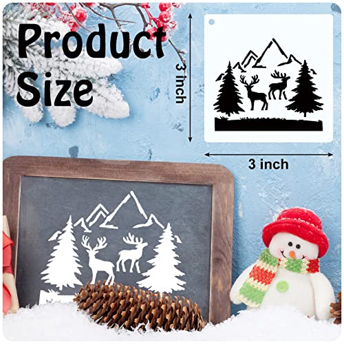 60 Pieces Winter Stencils Pine Tree Deer Bear Mountain Animal Stencils Reusable for Christmas Winter DIY Crafts Wall Home Decor (Deer) Marspark
