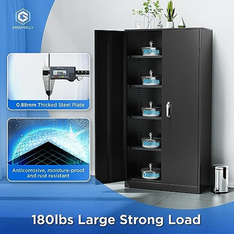Greenvelly Metal Garage Storage Cabinet, 72'' Tall Storage Cabinet with 2 Doors and 4 Adjustable Shelves, Steel Lockable Tool Cabinets for Home Greenvelly