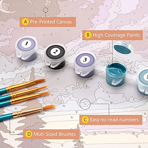 Magicfly 3 Pack Paint by Number for Adults Beginner, Moon Lake Landscape DIY Painting by Number Kit, Easy Acrylic Paint by Numbers on Canvas, 9x12 Magicfly