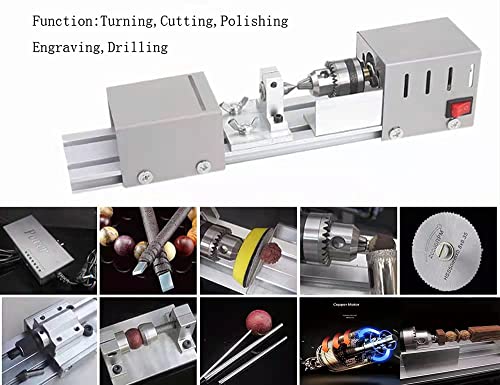 Professional mini Lathe Machine, Lathe Tools Woodworking Machine, Lathe Beads Polisher, CNC DIY Woodworking Wood Lathe Machine (Silver) Jinegelela
