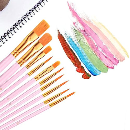 AROIC Acrylic Paint Brushes, 6 Packs/60 pcs Nylon Hair Paint Brush Set for All Purpose Oil Watercolor Painting Artist Professional Kits (Pink) - WoodArtSupply