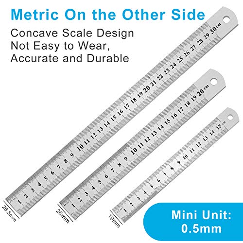 3PCS Stainless Steel Ruler, Metal Ruler Set (6 8 12 inch), Steel Ruler with Inch and Metric, Machinist Ruler, Metric Ruler, Imperial Ruler, for - WoodArtSupply