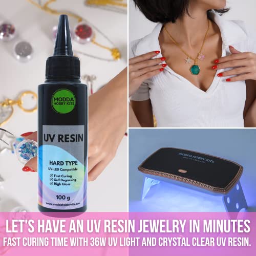 Modda UV Resin Kit with Light for Beginners with Video Course, Resin Jewelry Making Kit for Adults, Includes UV Resin, UV Lamp, Resin Glitters, Foil MODDA