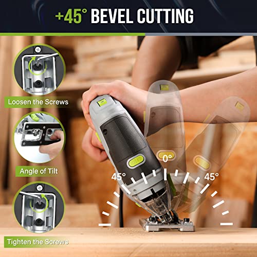 WORKPRO Jigsaw, 6.5AMP 850W Corded Electric Jig Saw Tool Kit with 6 Variable Speeds, 7 Blades, ±45° Bevel Cutting, LED Light, 3000 SPM, 4 Orbital WORKPRO