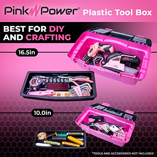 Pink Power Pink Tool Box for Women - Sewing, Art & Craft Organizer Box Small & Large Plastic Tool Box with Handle - Pink Toolbox Sewing Box Tool Pink Power