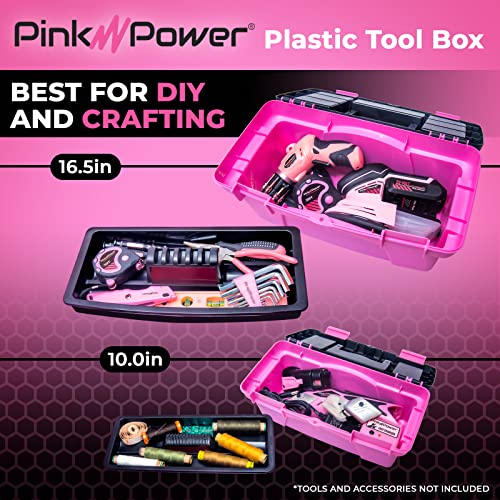 Pink Power Pink Tool Box for Women - Sewing, Art & Craft Organizer Box Small & Large Plastic Tool Box with Handle - Pink Toolbox Sewing Box Tool - WoodArtSupply