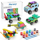 STEM Kits for Kids Age 8-10, 5 Set STEM Projects, Wooden Model Car Kits, Gifts for Boys 8-12, 3D Puzzles, Science Educational Crafts Building Kit, Poraxy