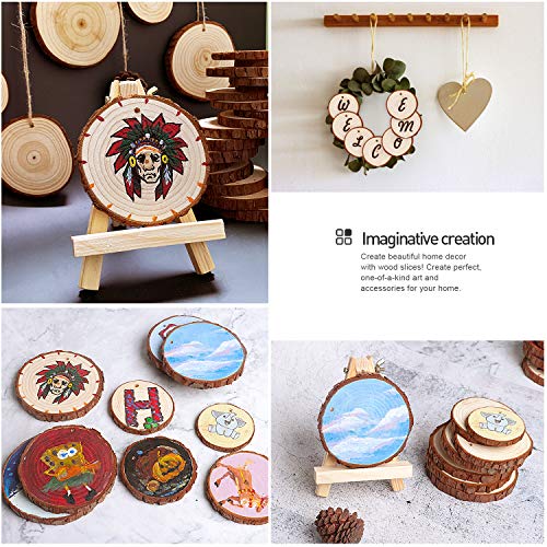 5ARTH Natural Wood Slices - 30 Pcs 3.1-3.5 inches Craft Unfinished Wood kit Predrilled with Hole Wooden Circles for Arts Wood Slices Christmas
