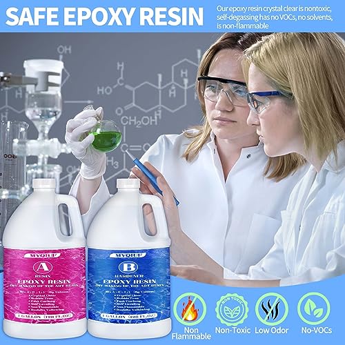 Epoxy Resin Kit, 2 Gallon Epoxy Resin Crystal Clear Not Yellowing No Bubble Self Leveling for DIY Molds Wood Jewelry Table Tops Bar Top Casting Myqiuf