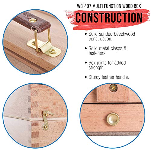 US Art Supply Large Multi-Function Wooden Artist Tool & Brush Storage Box US Art Supply