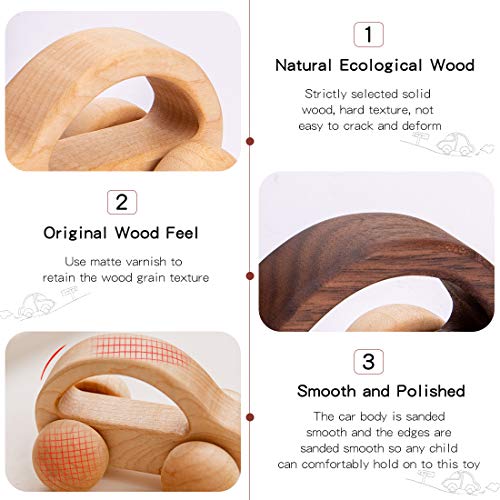let's make Organic Baby Push Car Wooden Toys 2pc Wood Car and Fine Movement Development and Infant Grasping Montessori Toys let's make