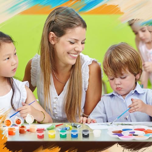 Fulmoon 48 Set Acrylic Paint Kits for Kids Adults Washable Mini Painting Kit Arts Crafts Paint Party Favors Filled Paint Strips Brushes Palettes Bulk Fulmoon