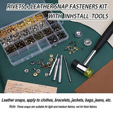 Yizzvb 320 Pcs Leather Rivets Kit, 60 Pcs Leather Snap Fasteners, 2 Size Leather Rivets Double Cap Rivet Kit, Double-Sided Nylon Hammer, 5 Pcs Yizzvb