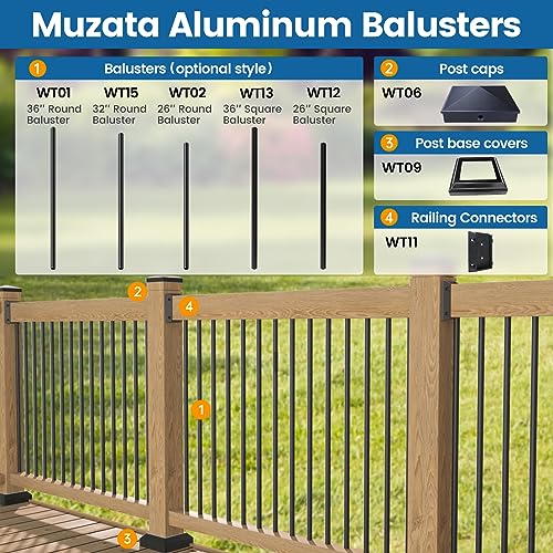 Muzata 50 Pack 36"x3/4" Aluminum Deck Balusters Square Black Deck Railing Stair Porch Staircase Spindles for Wood and Composite Deck, WT13 Muzata