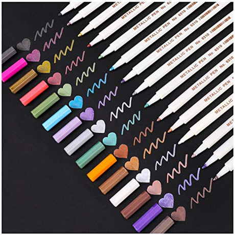 Dyvicl Metallic Marker Pens - 15 Colors Hard Fine Tip Metallic Markers for Black Paper, Adult Coloring, Card Making, Rock Painting, Scrapbooking Dyvicl