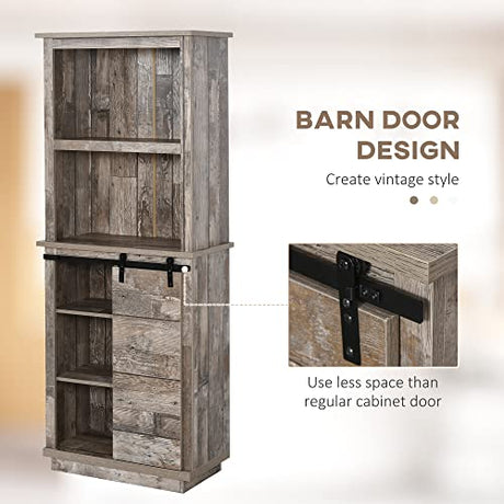 HOMCOM Freestanding Rustic Kitchen Buffet with Hutch, Pantry Storage Cabinet with Sliding Barn Door, Adjustable Shelf, Vintage Wood HOMCOM