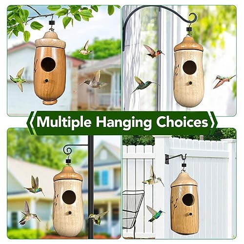 Wodpesur Hummingbird House - Natural Wooden Hummingbird Houses Bird Houses for Outside Hanging, Gardening Gifts Home Decoration, 3 Packs Wodpesur