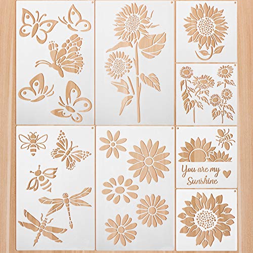 8 Pieces Sunflower Butterflies Painting Stencils for Painting on Wood Flower Butterfly Stencil Kit for Painting on Wall Canvas You are My Sunshine - WoodArtSupply