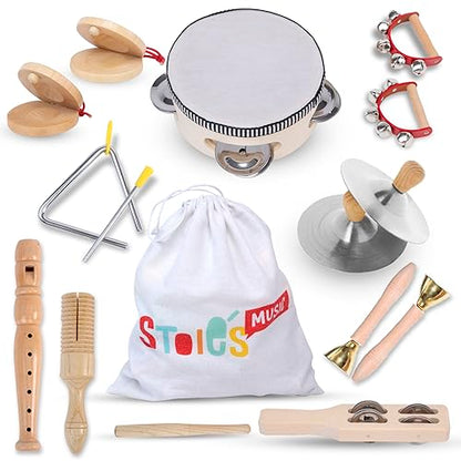 Stoie’s Wooden Music Set, Percussion Kids Musical Instruments, Montessori Unique Play Toddler Musical Instruments for Kids Ages 3, 5, 9, 12- Baby - WoodArtSupply