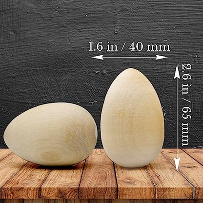 Set of 6 pcs Unpainted Easter Wooden Eggs 2.6'', Paintable Easter Eggs to Decorate, Spring Craft, Wooden Fake Eggs for Chickens, DIY Egg Easter