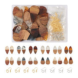 FASHEWELRY Resin Wood Earring Kit with 24Pcs Teardrop Wooden Resin Earring Charms Wood Earring Blanks Earring Findings Open Jump Rings French Earring FASHEWELRY