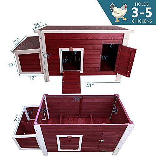 Petsfit Chicken Coop with Nesting Box, Outdoor Hen House with Removable Bottom for Easy Cleaning, Weatherproof Poultry Cage, Rabbit Hutch, Wood Duck House Red