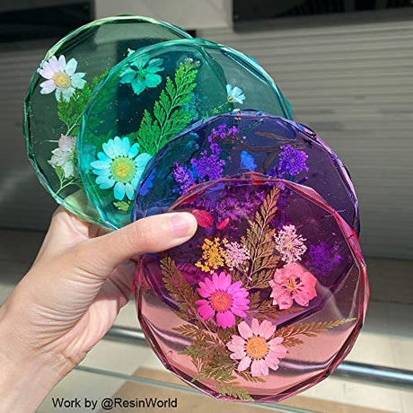 ResinWorld 4 Pack Resin Coaster Molds, Diamond Edge Crystal Coaster Molds for Resin Casting, Round Geode Coaster Silicone Molds for Epoxy Resin ResinWorld