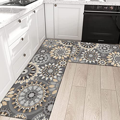Pauwer Boho Kitchen Rugs Set of 2 Anti Fatigue Mats for Kitchen Floor Cushioned Kitchen Rugs and Mats Non Skid Waterproof Kitchen Runner Comfort Pauwer