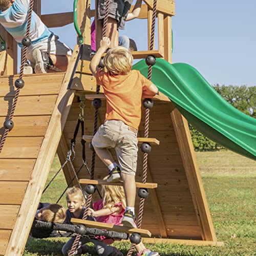 Backyard Discovery Endeavor All Cedar Wood Swing Set Playset for Backyard with Large Clubhouse Wave Slide Rope Ladder Rock Climbing Wall Wave Slide 2