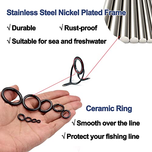 FishTrip Fishing Rod Guides Tips Repair Kit,8 Size Pole Guides and 9 Size Tips Replacement Kit with Epoxy Adhesive,Glue,Wrapping Thread and Tape for FishTrip