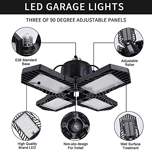 2 Pack LED Garage Lights,100W Deformable Led Garage Lighting 10000LM E26 Daylight 6000K LED Garage Ceiling Lighting Super Bright Adjustable Garage GMximo