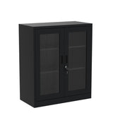 Anxxsu Metal Storage Cabinet with Glass Door, Locking Display Storage Cabinet with 2 Glass Doors and 2 Adjustable Shelves for Home, Office, Bedroom Anxxsu