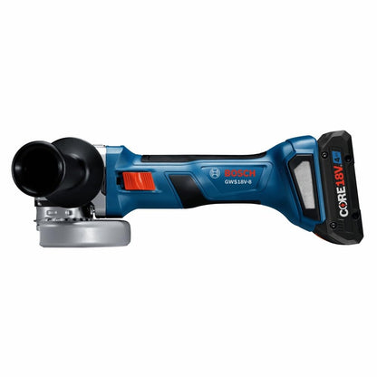 BOSCH GWS18V-8B15 18V Brushless 4-1/2 In. Angle Grinder Kit with (1) CORE18V® 4 Ah Advanced Power Battery, Black - WoodArtSupply