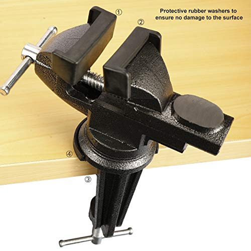 HighFree 3 Inch Bench Vise Home Table Vise Clamp-On Vise 360 Degrees Rotating Universal Clamp Units Vise (Black) - WoodArtSupply