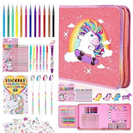 CozyJoyz Unicorn Washable Marker Set, 59 Pcs Arts and Crafts Coloring Set for Kids, Unicorn Art Supplies Birthday Gifts for Girls 4-12 Year Old CozyJoyz