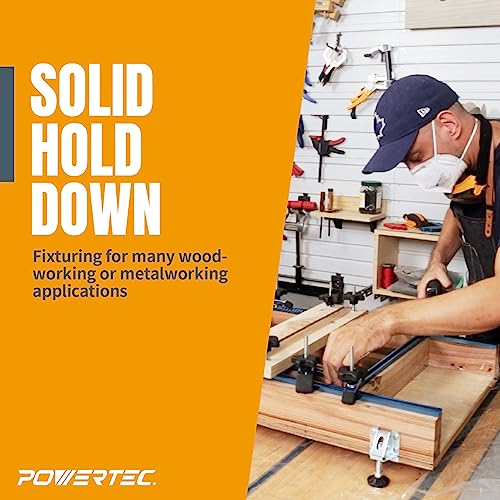 POWERTEC 71168-P2V T-Track Hold Down Clamp, 5-1/2" L x 1-1/8" W, 4 Pack, T Track Clamps for Woodworking POWERTEC
