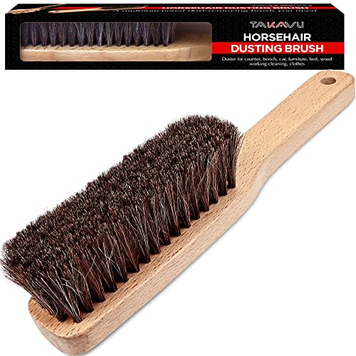 Horsehair Shoe Boot Brush 10.2 inches, Hat Brush, Hand Broom Brush by TAKAVU, 100% Soft Genuine Horse Hair Bristles, Long Beech Wood Handle for TAKAVU
