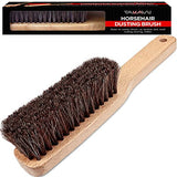 Horsehair Shoe Boot Brush 10.2 inches, Hat Brush, Hand Broom Brush by TAKAVU, 100% Soft Genuine Horse Hair Bristles, Long Beech Wood Handle for TAKAVU