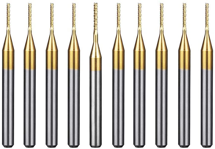 HUHAO 10Pcs CNC Machine Router Bit Mini PCB Carbide End Mill Tools 0.6mm Tip Cutting Bits CNC Milling Cutters Kit & CNC Cutter Milling HUHAO