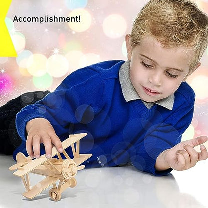 TOYANDONA 3 Pack Wooden DIY Crafts Plane, Mini Assemble Painting Airplane Model Toys Wood 3D Puzzles Construction Kits for Kids School Craft Decor - WoodArtSupply