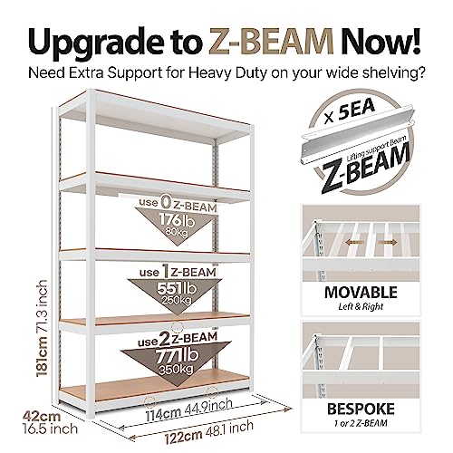 HOMEDANT House Z-Beam White 48" Wide Heavy Duty Garage Storage Shelving Adjustable 5-Tier Metal Shelves Laminated Organization Shelf Industrial HOMEDANT