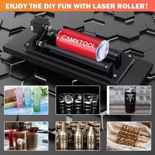 Laser Rotary Roller, Laser Engraver Y-axis Rotary Roller Engraving Module for Cylindrical Objects, Compatible with Most Kinds of CNC Laser Cutter and CAMXTOOL