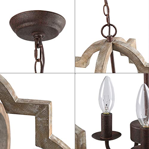 KSANA Farmhouse Orb Chandelier, Handmade Wood Light Fixture for Dining & Living Room, Foyer, Bedroom, Kitchen Island and Entryway KSANA