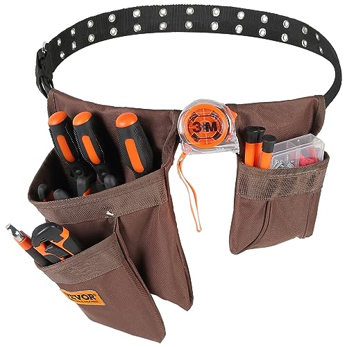 VEVOR Tool Belt, 13 Pockets, Adjusts from 29 Inches to 54 Inches, Polyester Heavy Duty Tool Pouch Bag, Detachable Tool Bag for Electrician, - WoodArtSupply