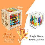 HELLOWOOD Montessori Toys for 1+ Year Old, Wooden Sorter Cube with 8pcs Rattling Shapes, Developmental Learning Toy Gifts for Baby Girls Boys 6-12-18 HELLOWOOD