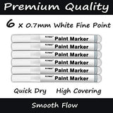 FLYMAX White Paint Pen, 6 Pack 0.7mm Acrylic White Permanent Marker White Paint Pens for Wood Rock Plastic Leather Glass Stone Metal Canvas Ceramic FLYMAX