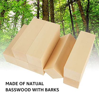 WOPPLXY 8 Pack Basswood Carving Blocks, 6 x 2 x 2 Inch Unfinished Wood Squares Wooden Blocks for Carving and Whittling, Whittling Wood Carving Blocks