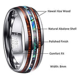 Vakki Abalone Shell Tungsten Rings for Men Women 8mm Hawaiian Wood Wedding Bands Size 14 Vakki