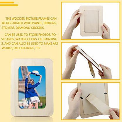 Vmiapxo 10 Pack Unfinished Wooden Picture Frames for 3" x 5" Photos, Standing Postcard Picture Frame Set DIY Keepsake Kit Decoratable Coards for - WoodArtSupply