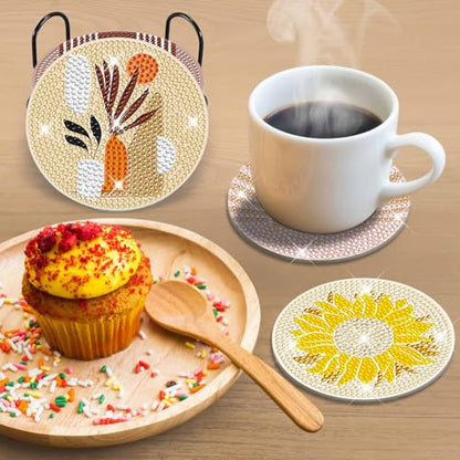 8 Pcs Diamond Painting Coasters Kits, Boho DIY Diamond Art Coasters Kits with Holder for Adults Kids Beginners Diamond Painting Kit Art Craft - WoodArtSupply